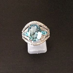 Sterling silver blue white sapphire ring